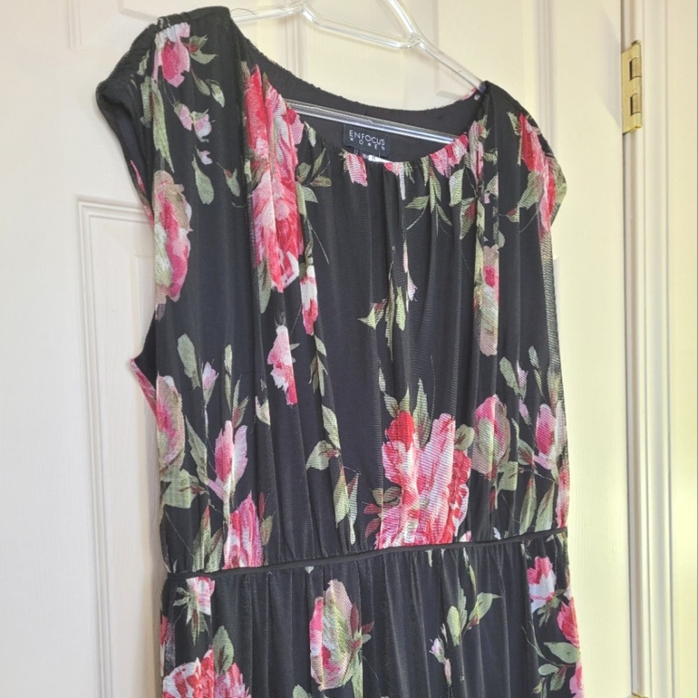En Focus Studio Floral Print Mesh Overlay Dress Size 16W